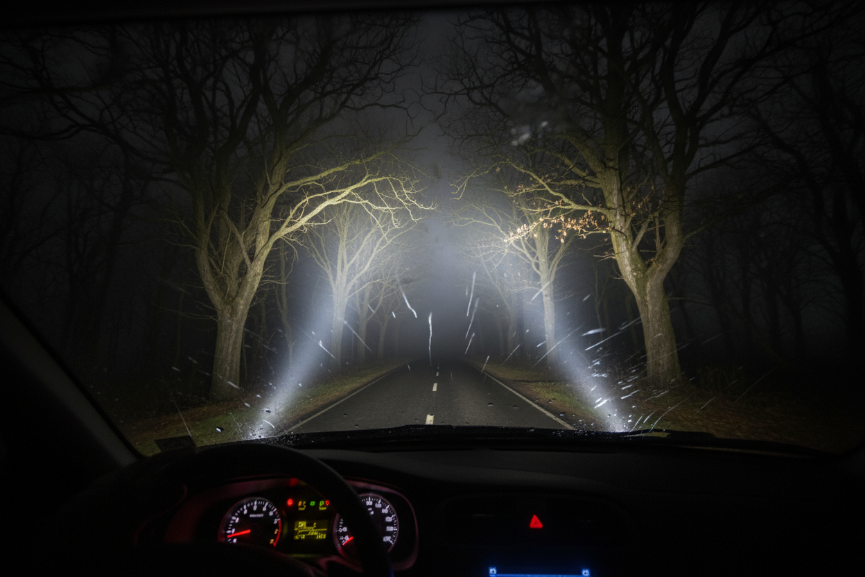 Pov of night driving in the woods